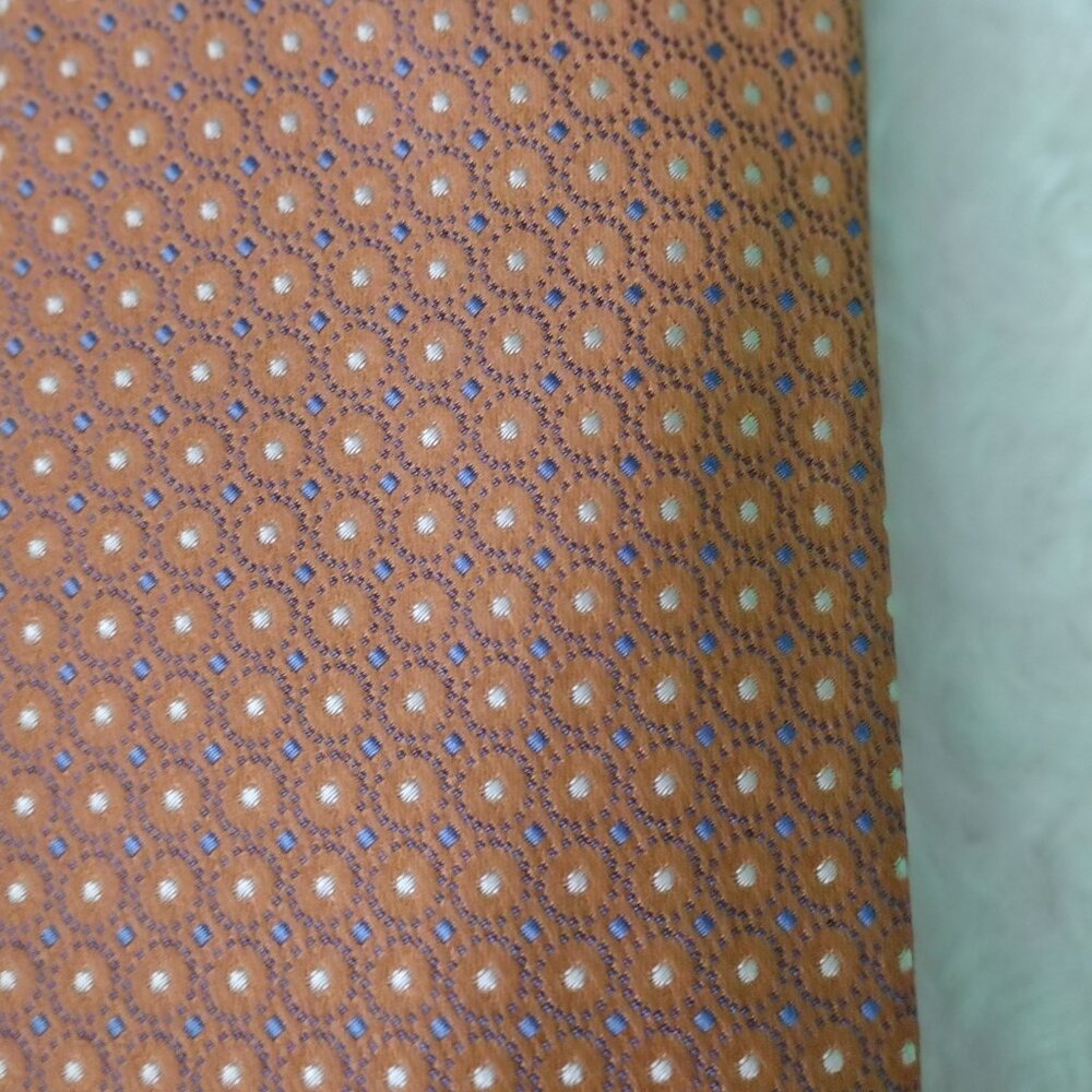 Tasso Elba 100% Silk Tie Orange Geometric Dot Pattern Classic Men's Necktie - Picture 4 of 7